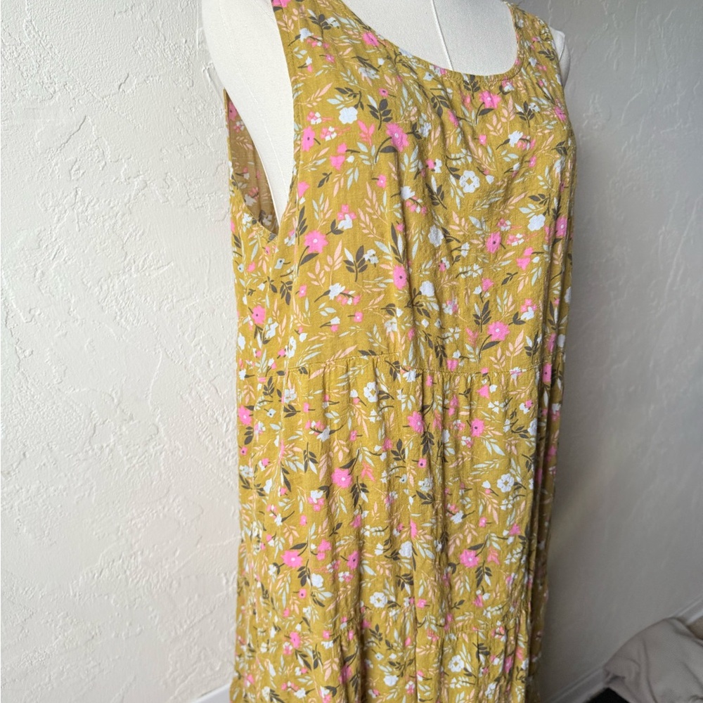 Floral Sleeveless Midi Dress - Yellow and Pink